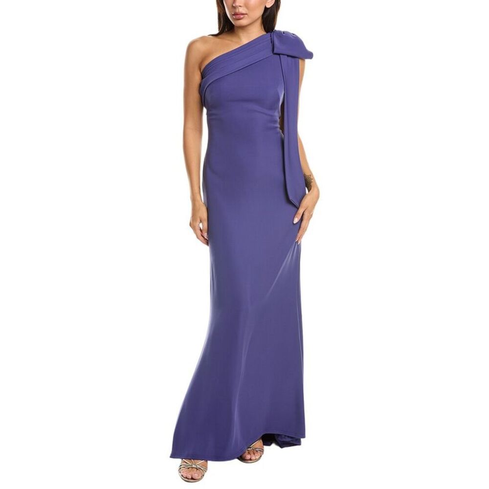 Tadashi Shoji Womens Cassia Bow Shoulder Crepe Gown, Purple